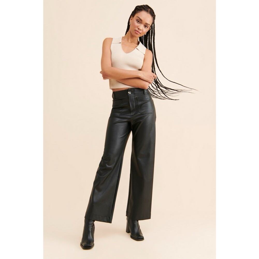 Anthropologie Maeve The Colette Faux Leather Crop Wide Leg Pants Womens Size 27